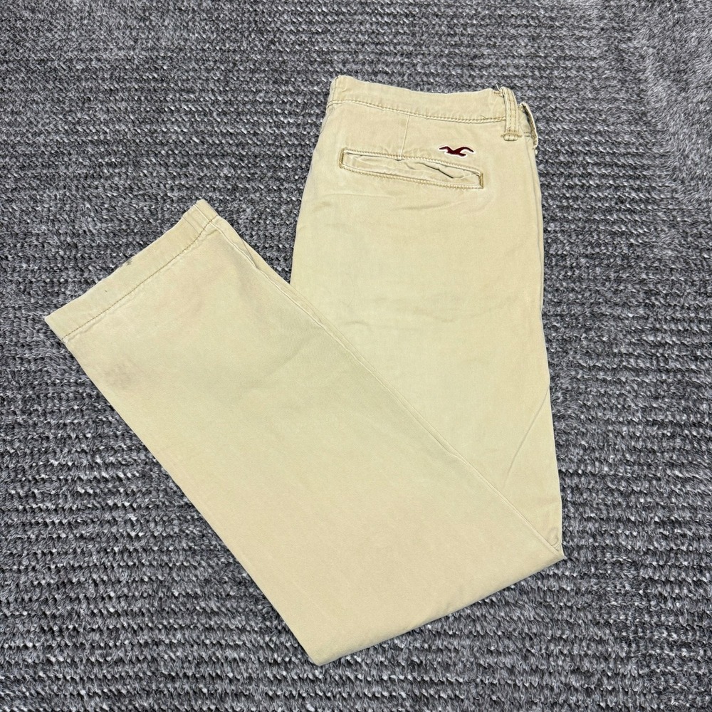 Hollister Mens Chino Pants 32x32 Tan Khaki Cotton Flat Front Button Fly